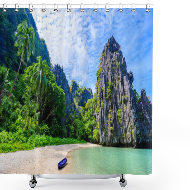 Personality  Hidden Beach In Matinloc Island, El Nido, Palawan, Philippines - Paradise Lagoon And Beach In Tropical Scenery Shower Curtains