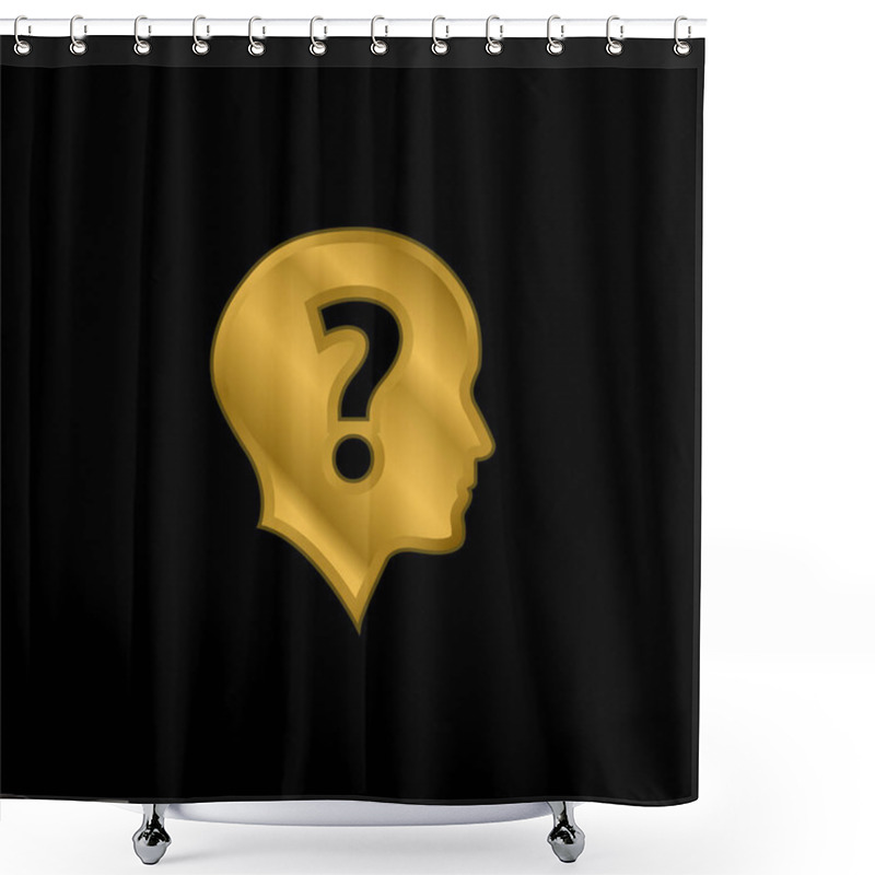 Personality  Bald Head With Question Mark Gold Plated Metalic Icon Or Logo Vector Shower Curtains