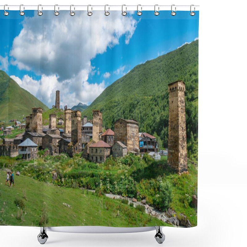 Personality  View Of The Ushguli Village At The Foot Of Mt. Shkhara. Pictures Shower Curtains