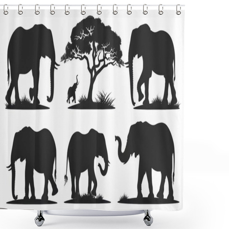 Personality  A Collection Of Elephant Silhouettes Showcasing Various Poses Against A Minimalistic Backdrop. Shower Curtains