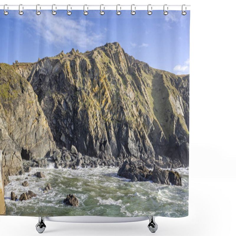 Personality  Massive Geologic Strata In The Cliffs At Durgan Beach In Cornwall, UK Shower Curtains