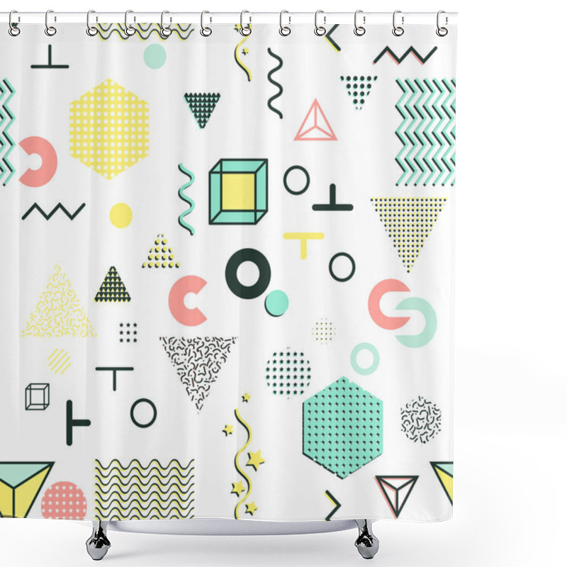 Personality  Trendy Geometric Elements Memphis Cards, Seamless Pattern. Shower Curtains