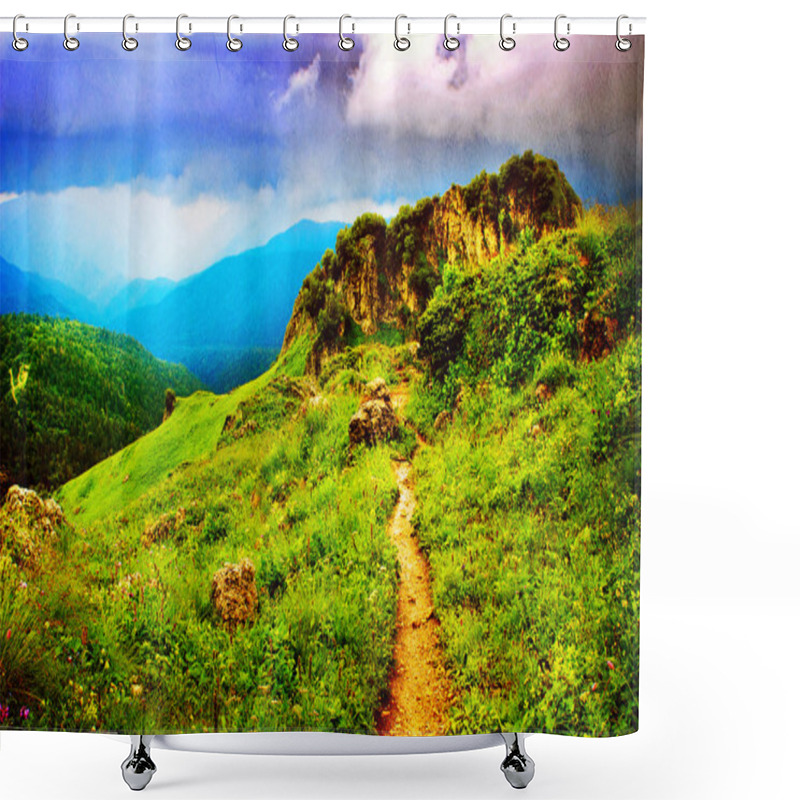 Personality  Fairy Mountains Landscape As Old Photograph Shower Curtains