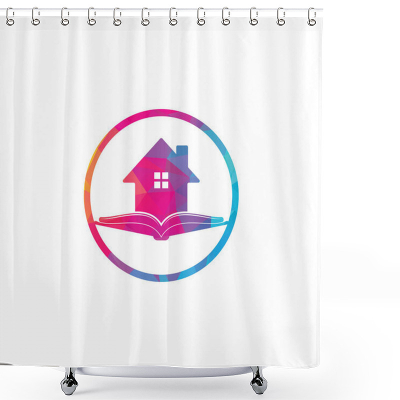 Personality  Book House Logo Design Template. House And Book Logo Vector Icon Shower Curtains