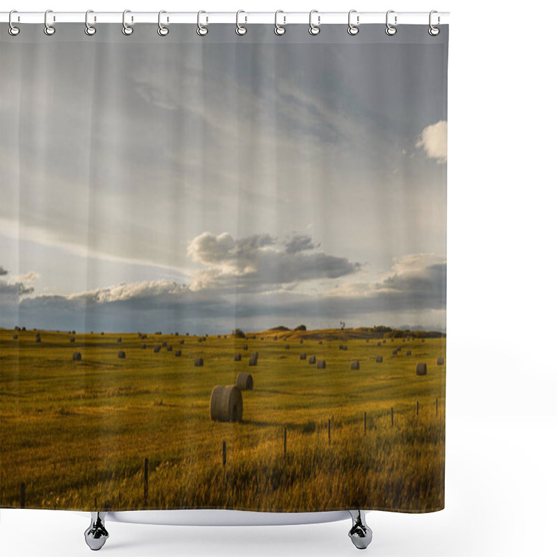 Personality  Hay Bales In A Golden Field In The Foothills Of Alberta, Canada Shower Curtains