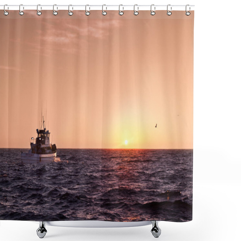 Personality  Boat Sailing Towards The Sunset Shower Curtains