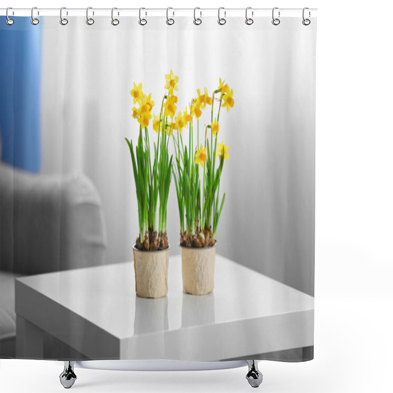 Personality  Blooming Narcissus Flowers On Table Shower Curtains