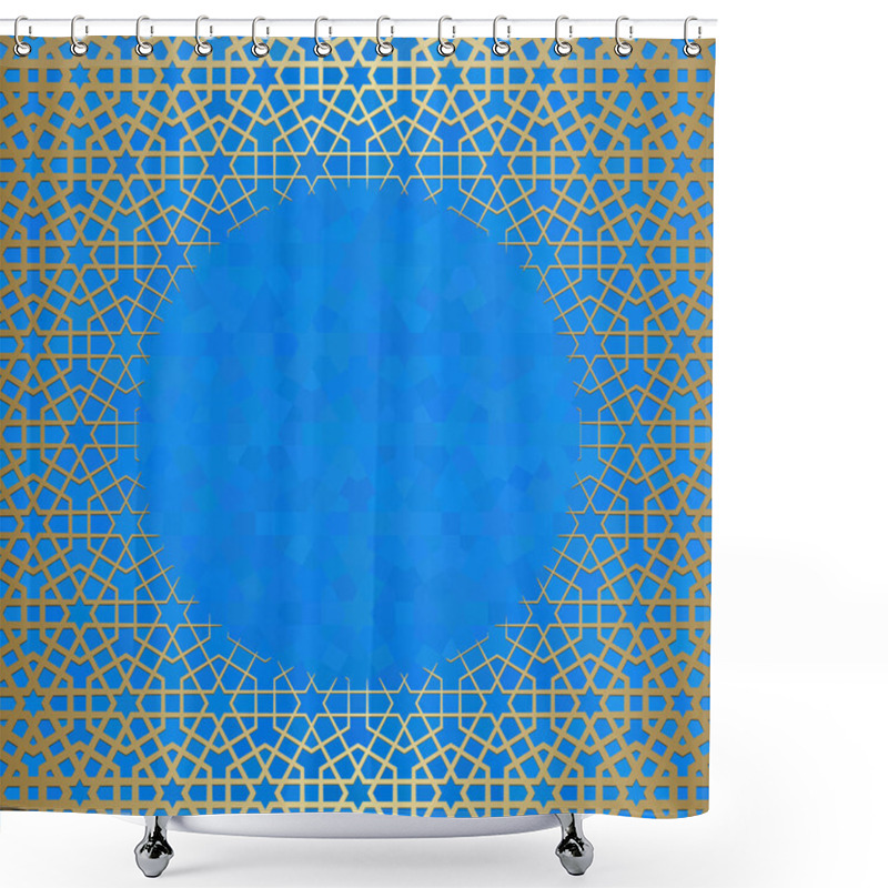 Personality  Abstract Background With Islamic Ornament, Arabic Geometric Texture. Golden Lined Tiled Motif Over Colored Background With Stained Glass Style. Shower Curtains