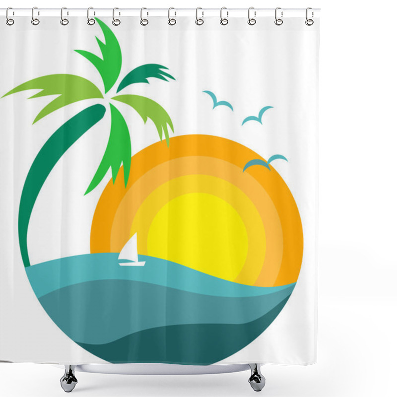 Personality  Palm Tree With Sunset View Shower Curtains