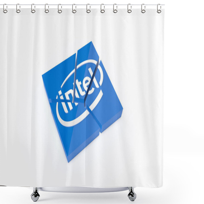 Personality  Broken Plate With Intel Logo. Brand Reputation Concept. Shower Curtains