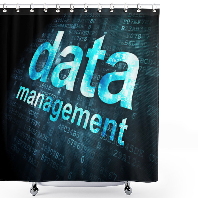 Personality  Data Concept: Data Management On Digital Background Shower Curtains