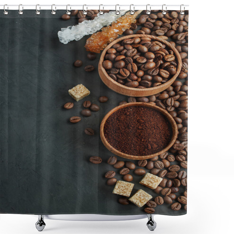 Personality  Coffee Beans And Ground Coffee And Sugar Shower Curtains