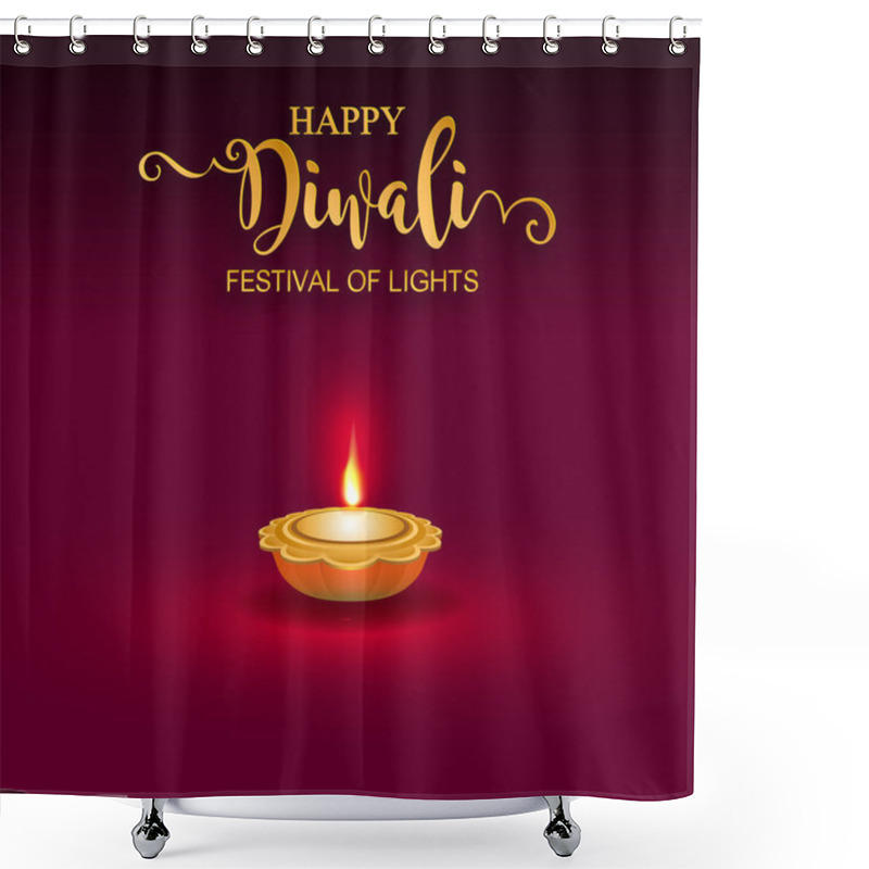 Personality  Happy Diwali Festival Card With Gold Diya Patterned And Crystals On Paper Color Background. Shower Curtains