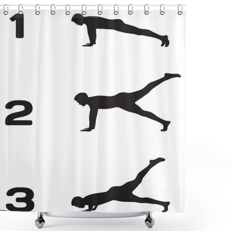 Personality  Man Doing Push Ups In Three Steps Black Silhouettes On White Bac Shower Curtains