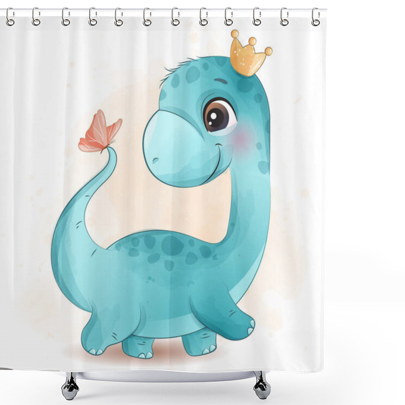 Personality  Cute Dinosaur Playing With Butterfly Illustration Shower Curtains