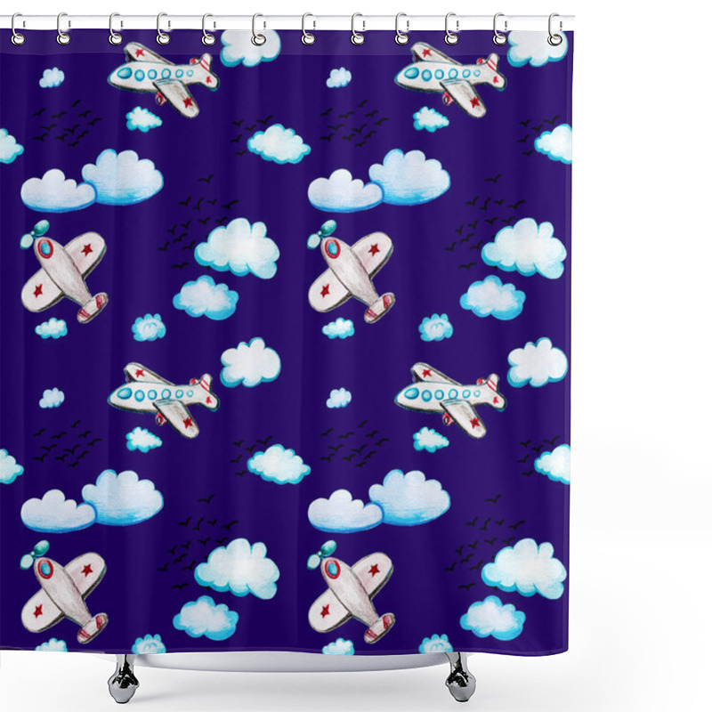 Personality  Seamless Pattern With Cartoon Planes. Shower Curtains