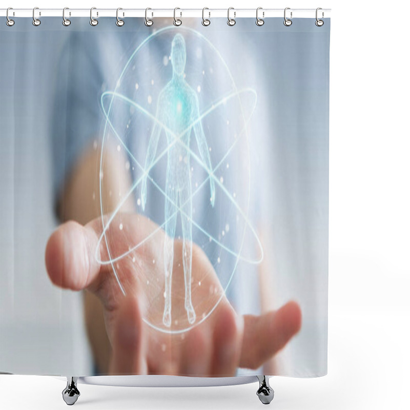 Personality  Businessman Using Digital X-ray Human Body Scan Interface 3D Ren Shower Curtains