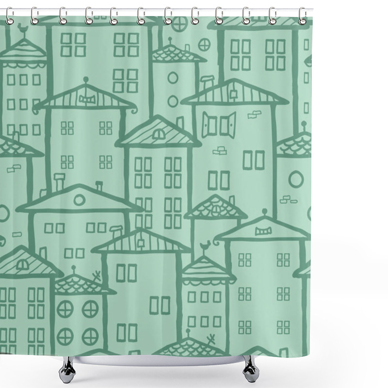 Personality  Doodle Town Houses Seamless Pattern Background Shower Curtains