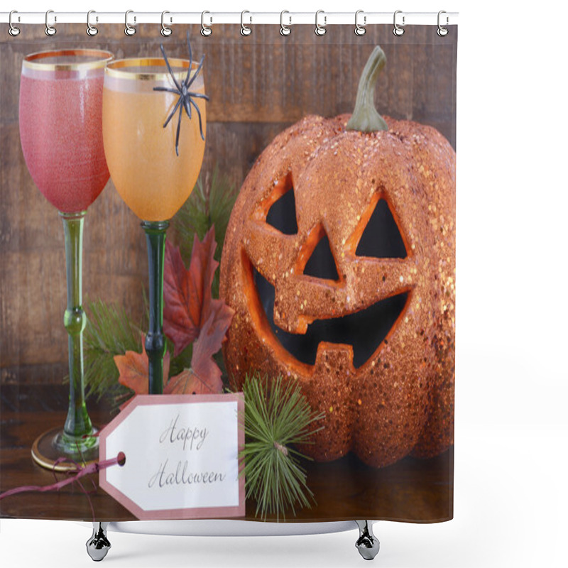 Personality  Happy Halloween Table With Jack O Lantern Pumpkin Shower Curtains