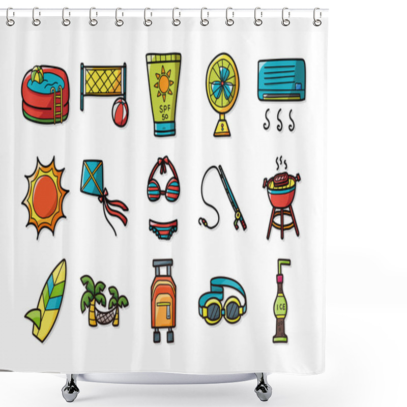 Personality  Summer And Beach Icons Set,eps10 Shower Curtains