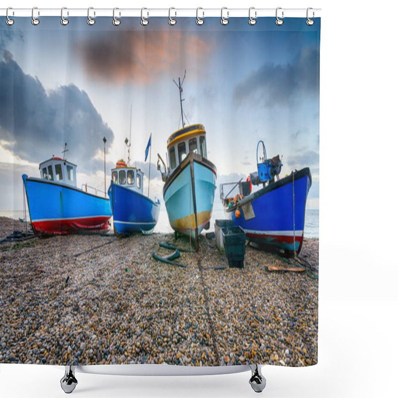 Personality  Fishing Boats At Beer In Devon Shower Curtains