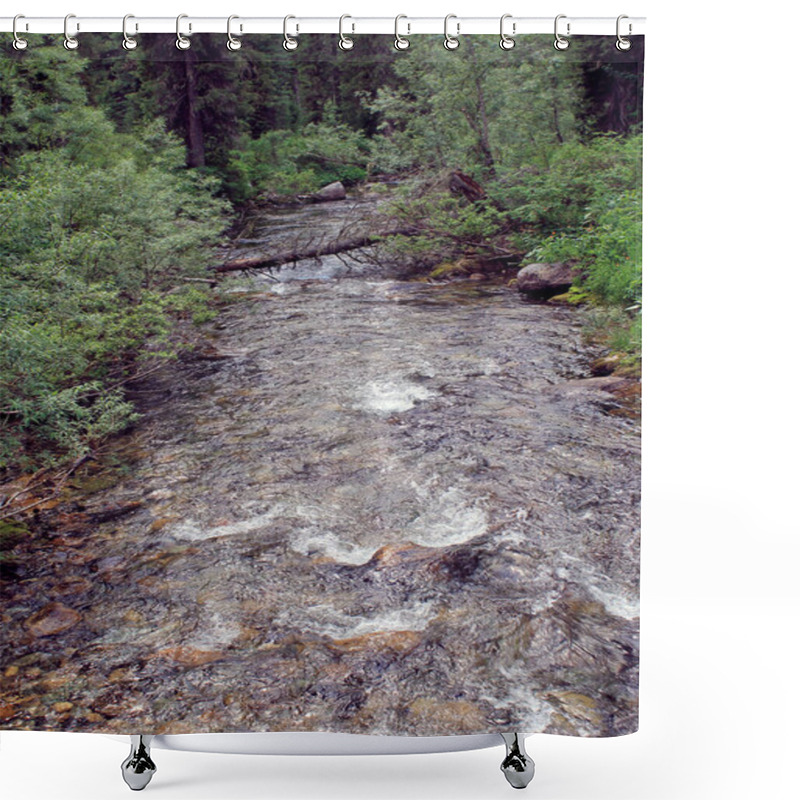 Personality  The Mountain Stone River In The Forest. Shower Curtains