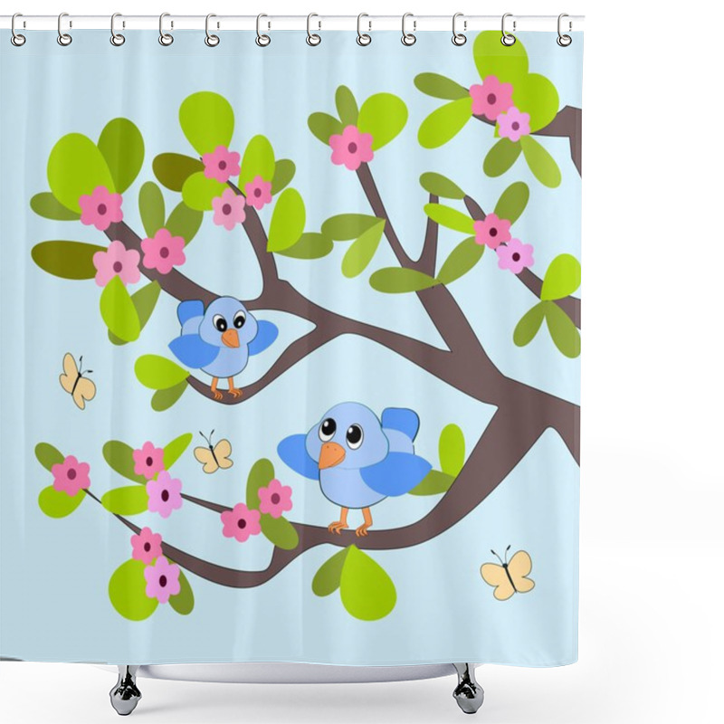 Personality  Two Blue Birds Shower Curtains