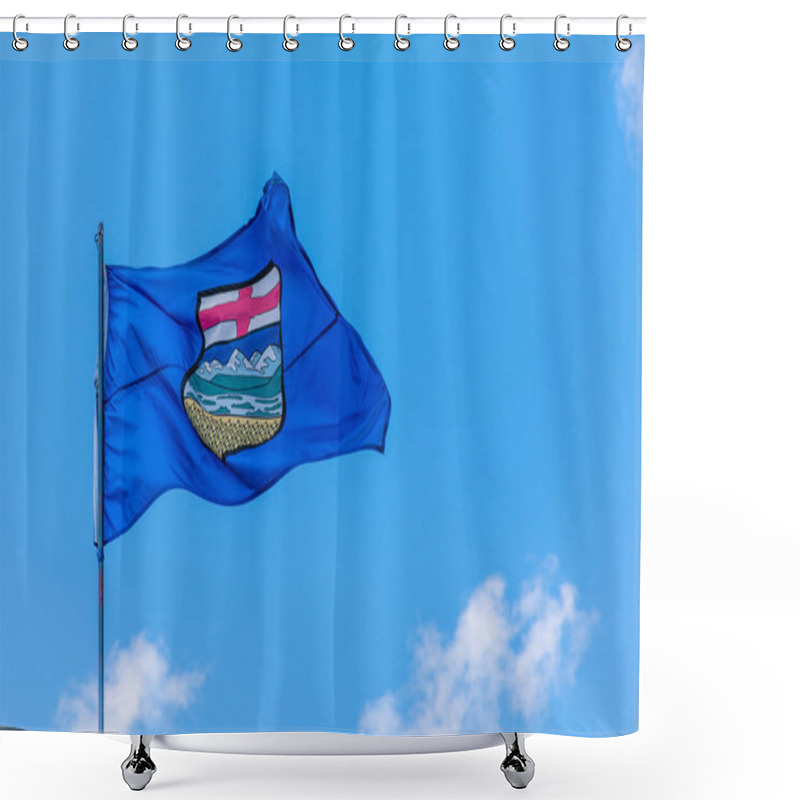 Personality  Canada Alberta Provincial Flag Waving On A Flagpole Against Blue Sky Background Shower Curtains