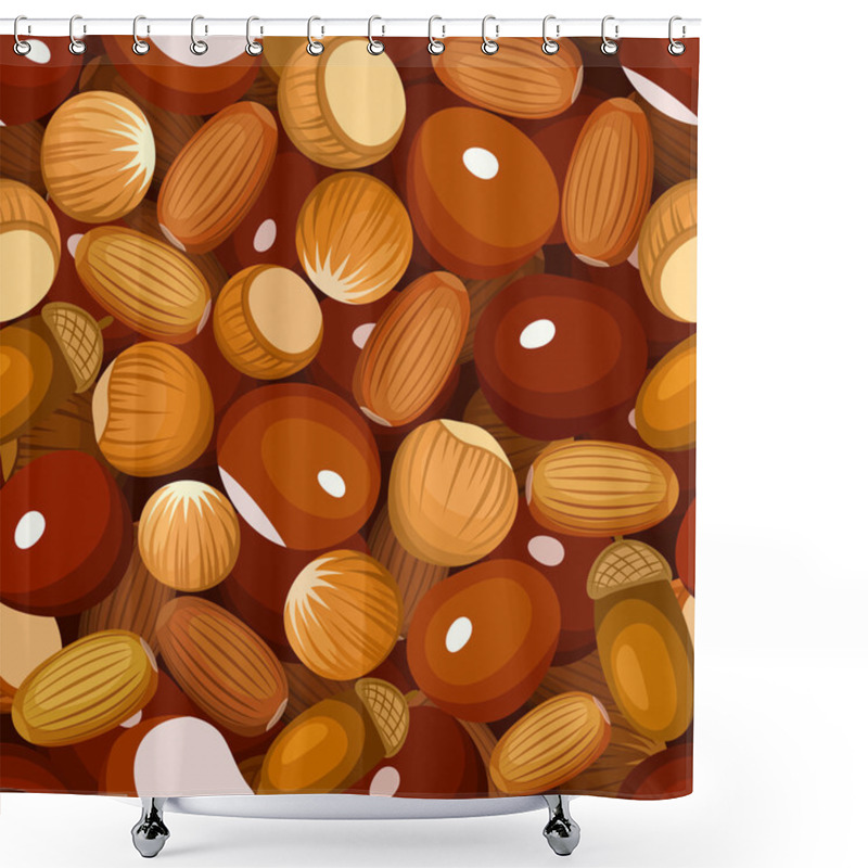 Personality  Seamless Background With Various Autumn Nuts. Vector Illustration. Shower Curtains