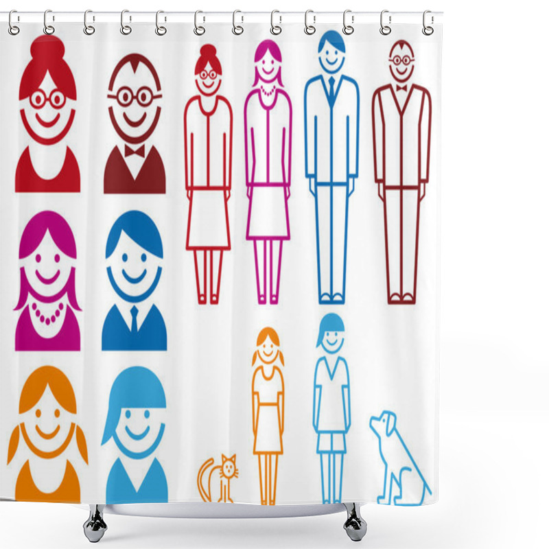 Personality  Family Icon Set, Vector Shower Curtains