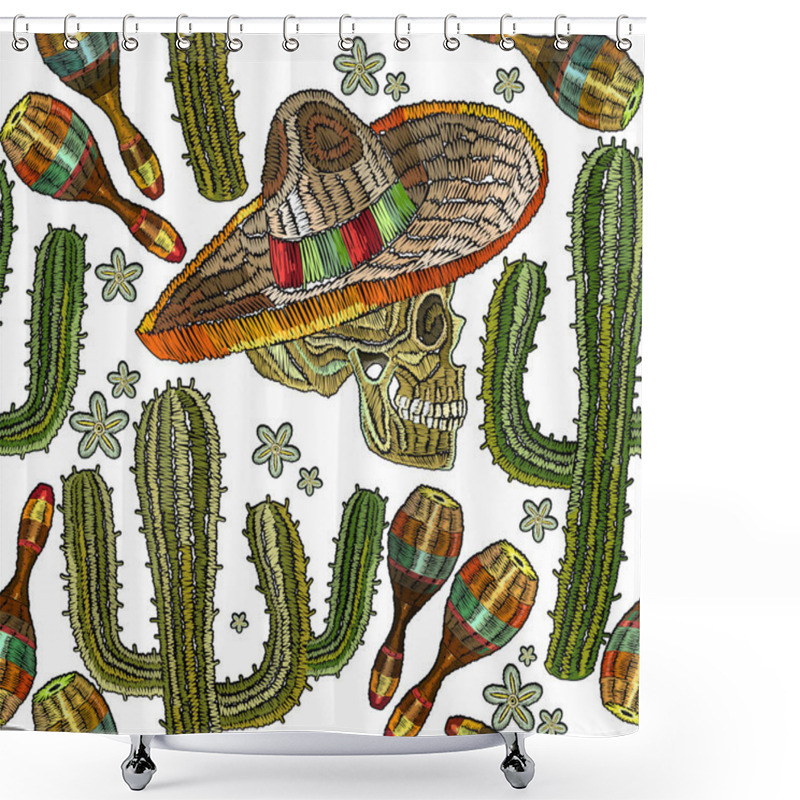 Personality  Embroidery Mexican Culture Seamless Pattern Art. Classical Ethni Shower Curtains