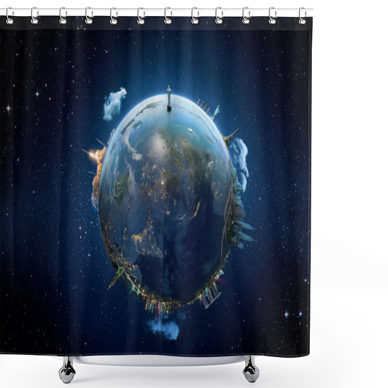 Personality  Earth Planet With Monuments  Shower Curtains