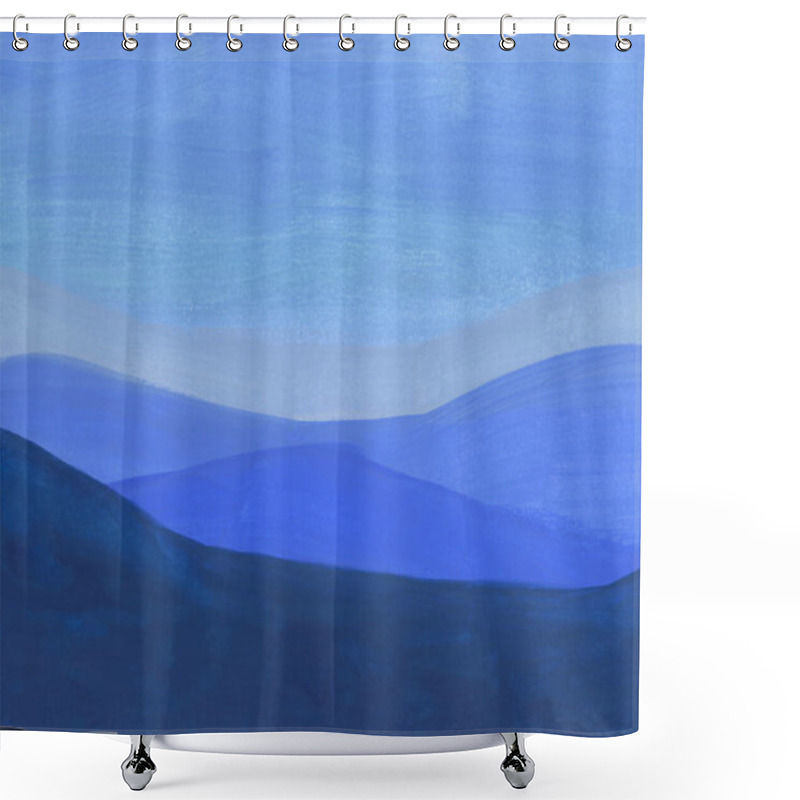 Personality  Abstract Hand Drawn Blue Nature Landscape Illustration. Gouache Painting. Shower Curtains