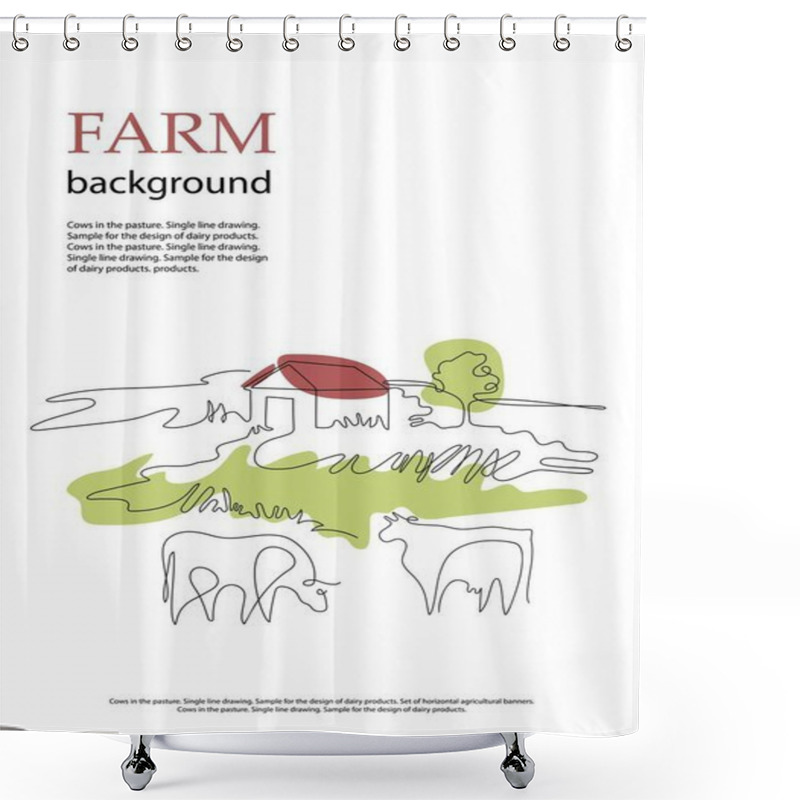 Personality  Cows And Village Houses. Agricultural Brochure Layout Design. Shower Curtains