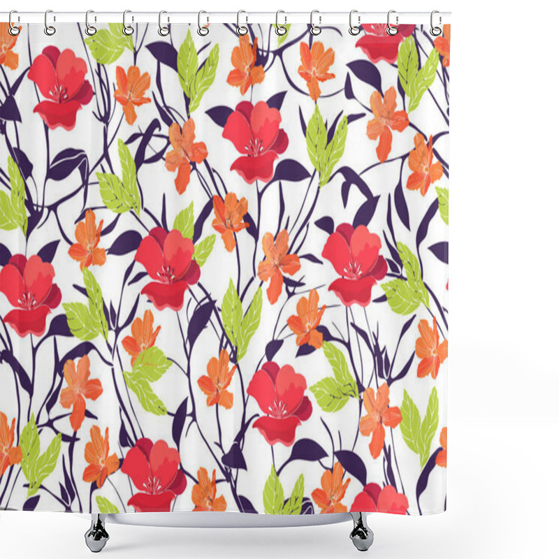 Personality  Art Floral Vector Seamless Pattern Spring Flowers  Shower Curtains