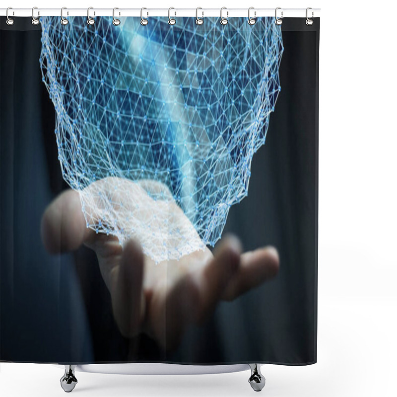 Personality  Businessman Holding Flying Network Sphere 3D Rendering Shower Curtains