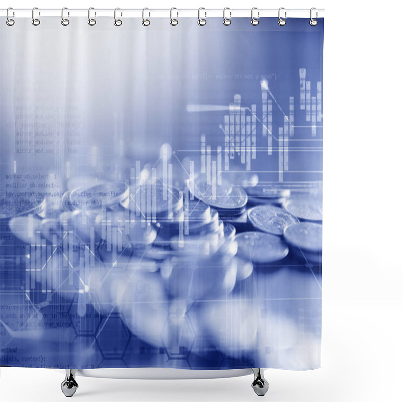 Personality  Double Exposure Image Of Stock Market Investment Graph And Coins Stack,concept Of Business Shower Curtains