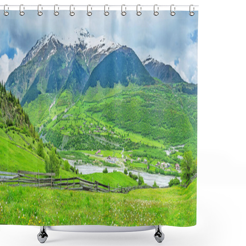 Personality  Panorama Of The Snowy Mountain Shower Curtains