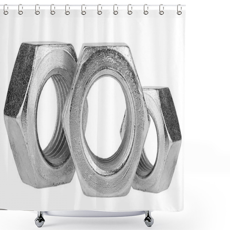 Personality  Group Of Metal Nuts Isolated On A White Background Shower Curtains