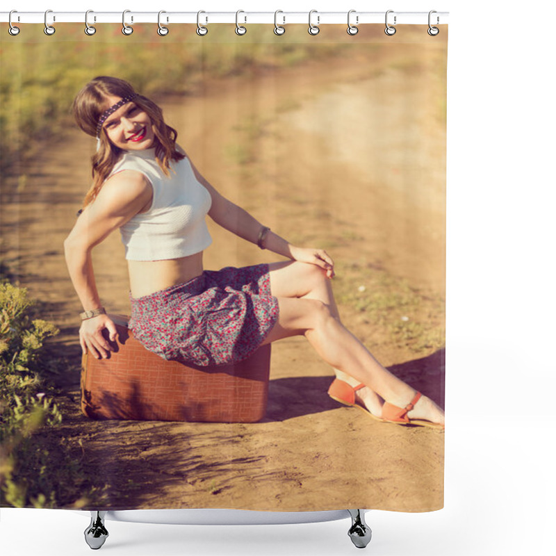 Personality  Beautiful Girl On A Road Shower Curtains