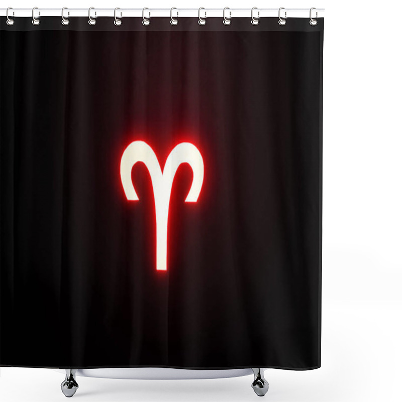 Personality  Red Illuminated Aries Zodiac Sign On Black Background Shower Curtains