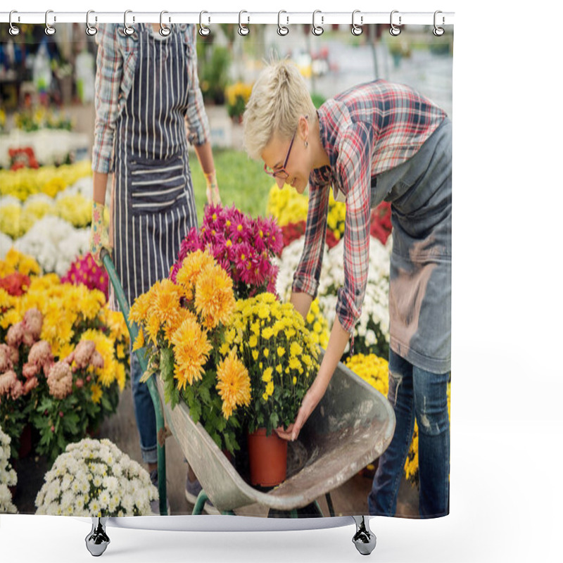 Personality  Female Gardeners In Greenhouse  Shower Curtains