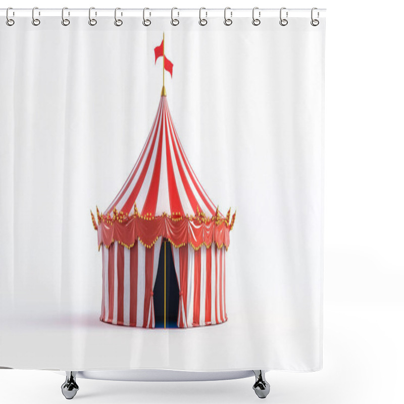 Personality  A Classic Red And White Striped Circus Tent Set Against A White Background, Symbolizing Fun, Entertainment, And Childhood Memories. Shower Curtains