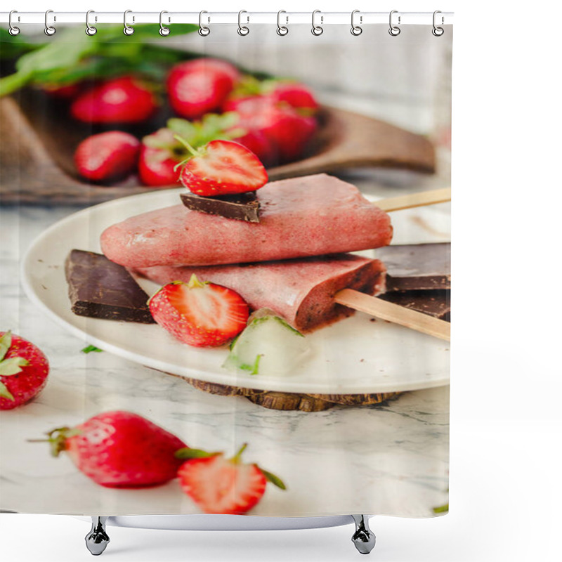 Personality  Strawberry Ice Cream With Chocolate Popsicles. Raw Dessert. Mint Shower Curtains