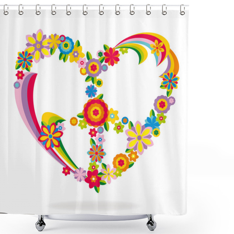 Personality  Peace Heart Sign Made Of Flowers Shower Curtains