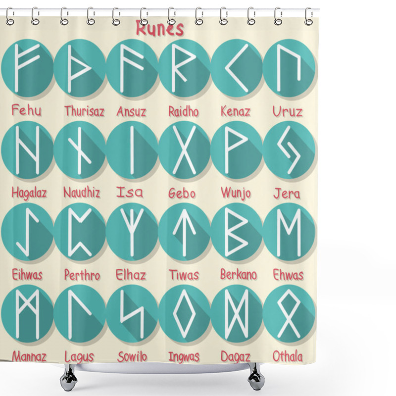 Personality  Set Of Elder Futhark (Old Norse/Scandinavian Runes) In Trend Flat Style . 24 Germanic Letters. Vector Illustration. Shower Curtains