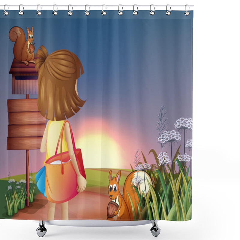 Personality  A Little Girl With A Shoulder Bag Shower Curtains