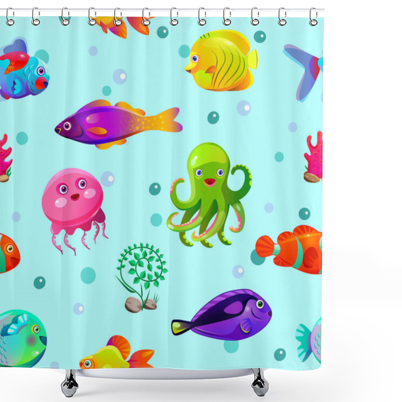 Personality  Funny Seamless Pattern With Underwater Characters Shower Curtains