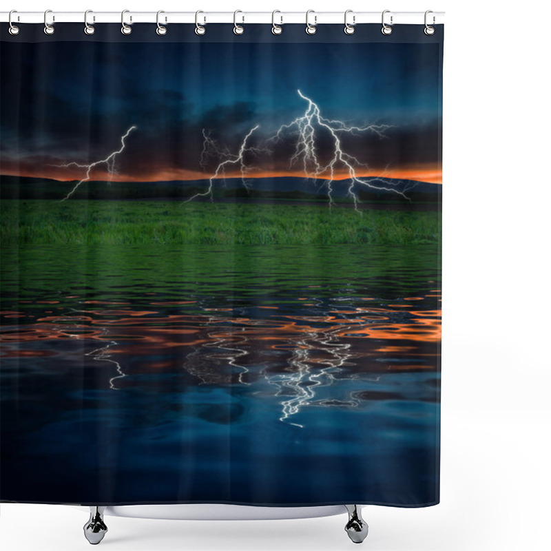 Personality  Thunderstorm With Lightning In Green Meadow Shower Curtains