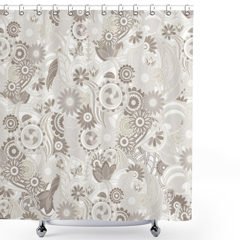 Personality  Floral Pastel Light Brown Background. Seamless Texture With Flow Shower Curtains